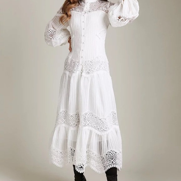 Karen Millen NWT Cotton Voile Cutout Prairie Boho Bridal Dress UK 12/US 10/EU 40 - Picture 3 of 12